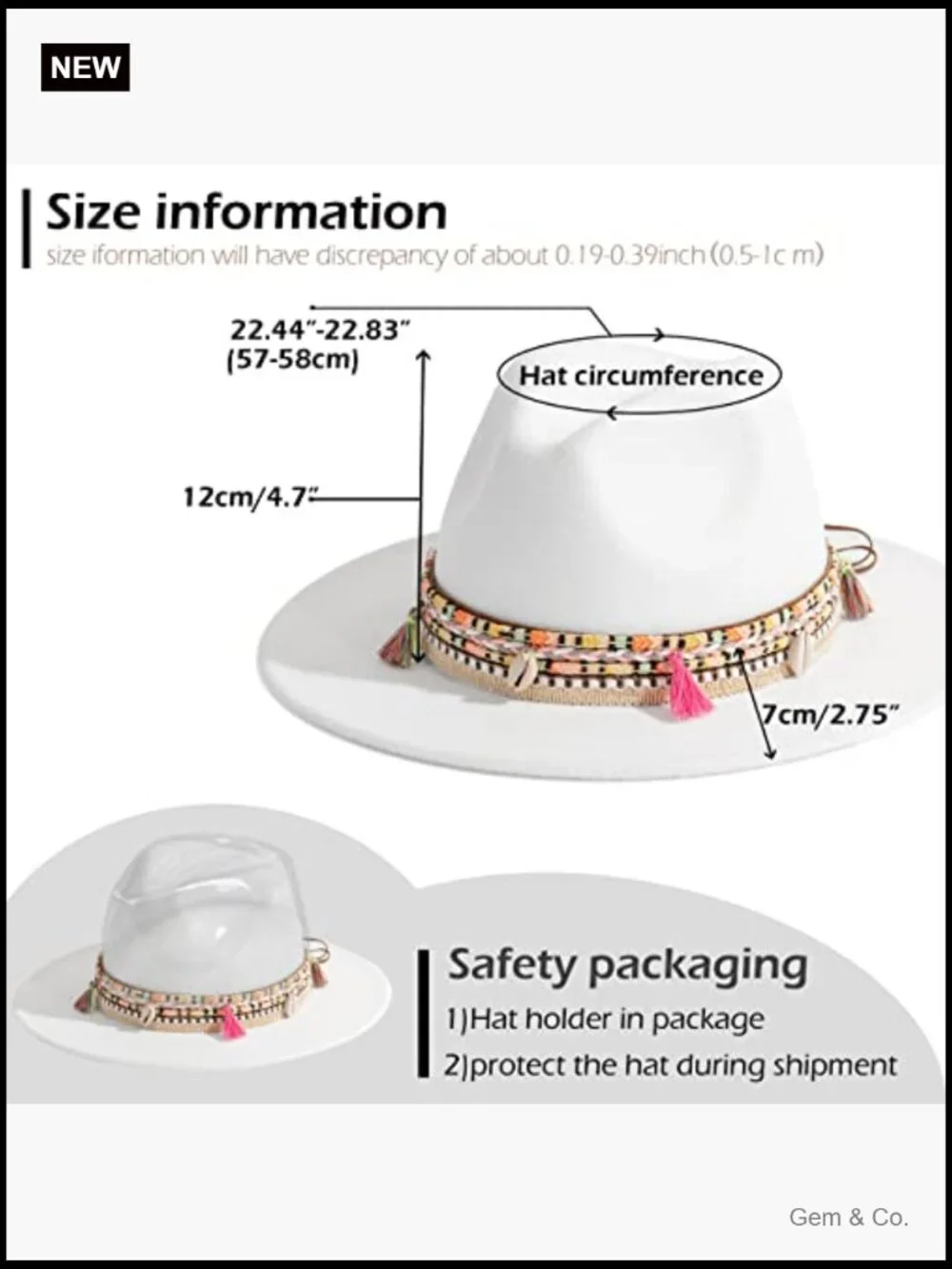 Wide Brim Felt Fedora Hat with Tassel Adjustable Belt